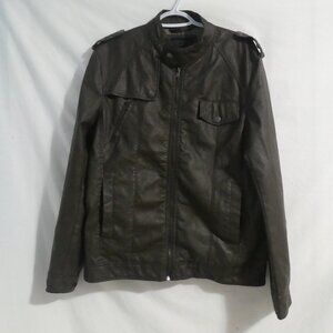 TWENTYONE MEN | large | Brown Faux Leather Zip-up Jacket | Zip Cuffs | BNWOT